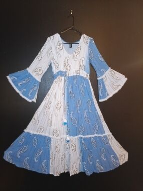 Blue & White Paisley Tiered Maxi Dress